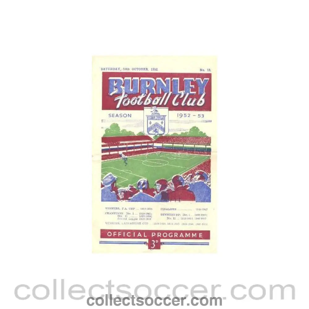 1952 - Burnley v Chelsea official football programme 18/10/1952