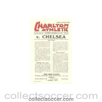 1952 - Charlton Athletic v Chelsea official programme 04/10/1952 - Collect Soccer