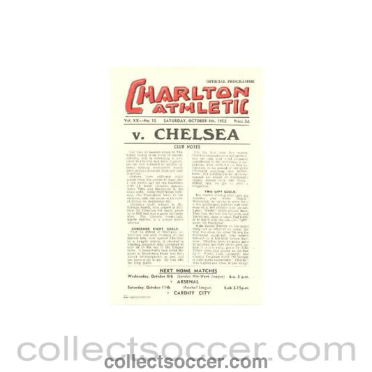 1952 - Charlton Athletic v Chelsea official programme 04/10/1952