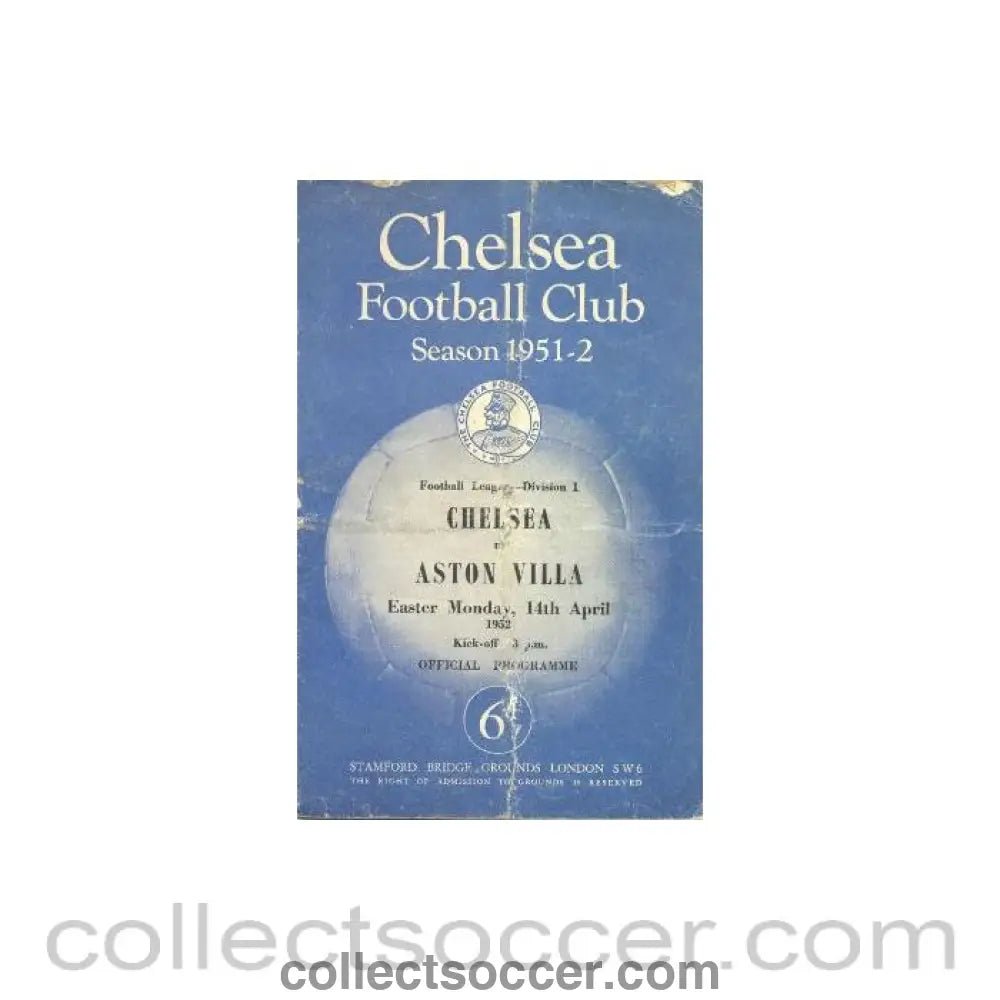 1952 - Chelsea v Aston Villa official programme 14/04/1952 - Collect Soccer