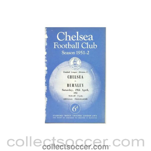 1952 - Chelsea v Burnley official programme 19/04/1952