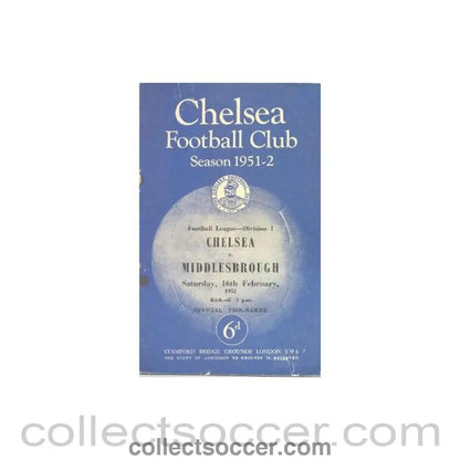 1952 - Chelsea v Middlesbrough official programme 16/02/1952 - Collect Soccer