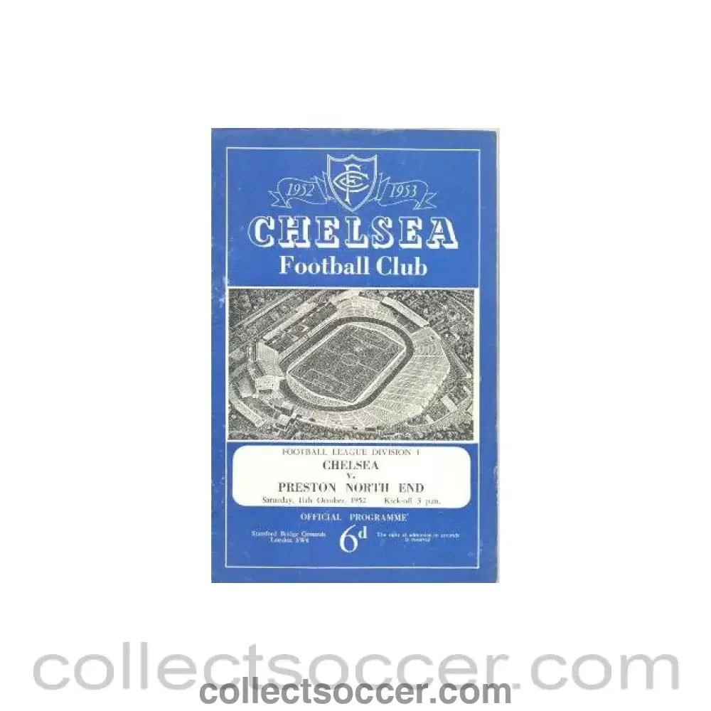 1952 - Chelsea v Preston North End official programme 11/10/1952