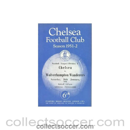 1952 - Chelsea v Wolverhampton Wanderers official programme 26/01/1952 - Collect Soccer