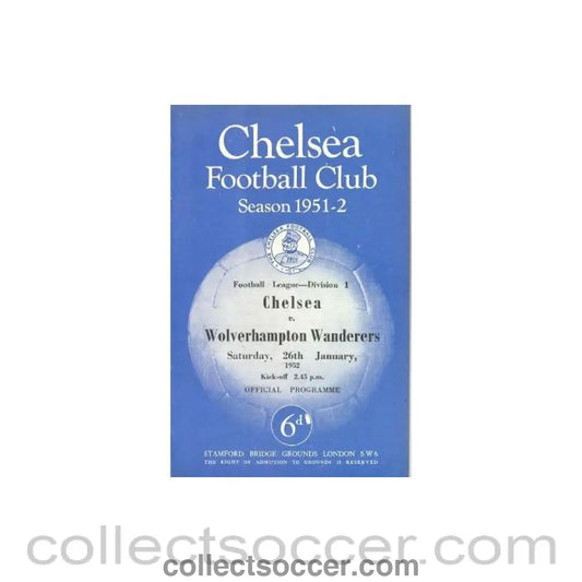 1952 - Chelsea v Wolverhampton Wanderers official programme 26/01/1952