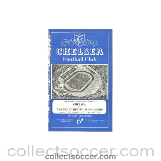1952 - Chelsea v Wolverhampton Wanderers official programme 27/09/1952