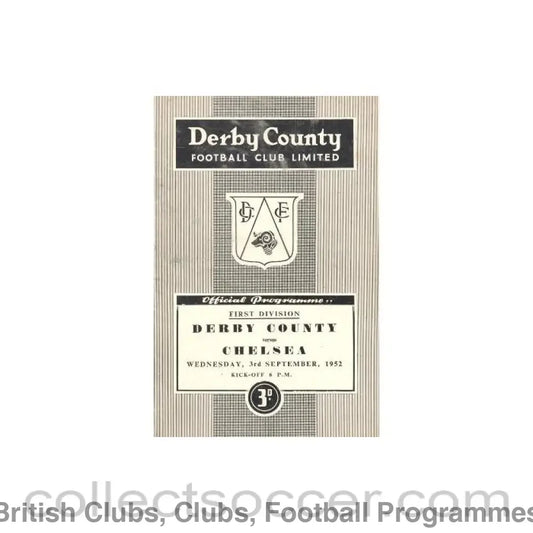 1952 - Derby County vChelsea official programme 03/09/1952