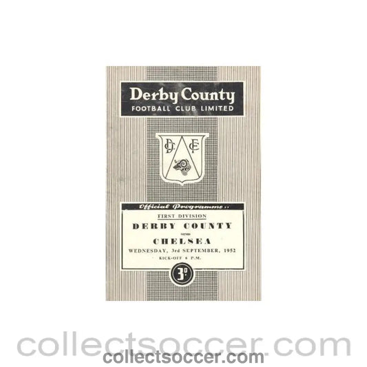 1952 - Derby County vChelsea official programme 03/09/1952 - Collect Soccer