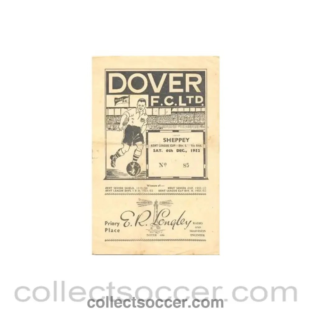 1952 - Dover v Sheppey United official programme 06/12/1952 - Collect Soccer