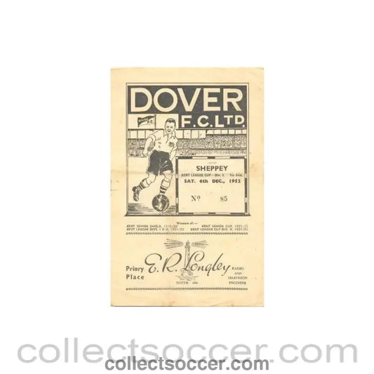 1952 - Dover v Sheppey United official programme 06/12/1952 - Collect Soccer
