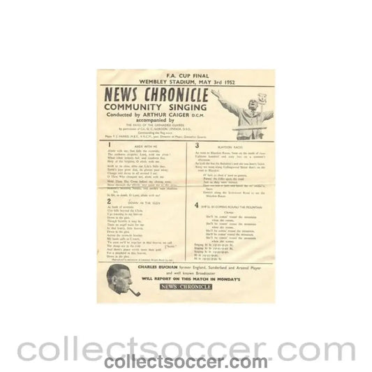 1952 FA Cup Final News Chronicle Song Sheet - Collect Soccer