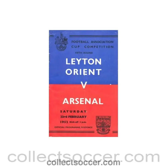 1952 - Leyton Orient v Arsenal official programme 23/02/1952 Football League - Collect Soccer