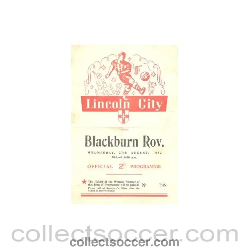 1952 - Lincoln City v Blackburn Rovers official programme 27/08/1952 - Collect Soccer