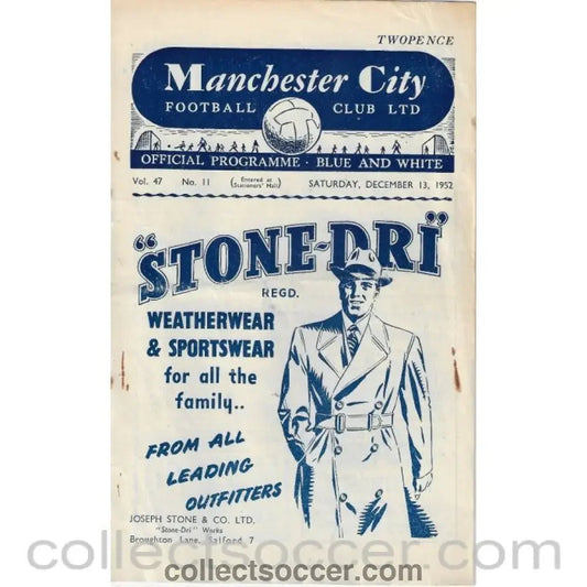 1952 - Manchester City v Chelsea 13/12/1952 Football Programme - Collect Soccer