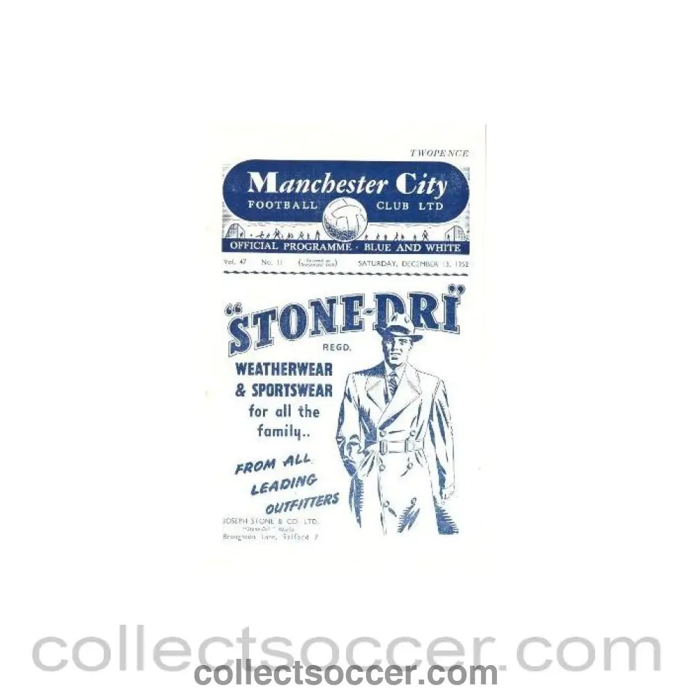 1952 - Manchester City vChelsea official programme 13/12/1952 - Collect Soccer