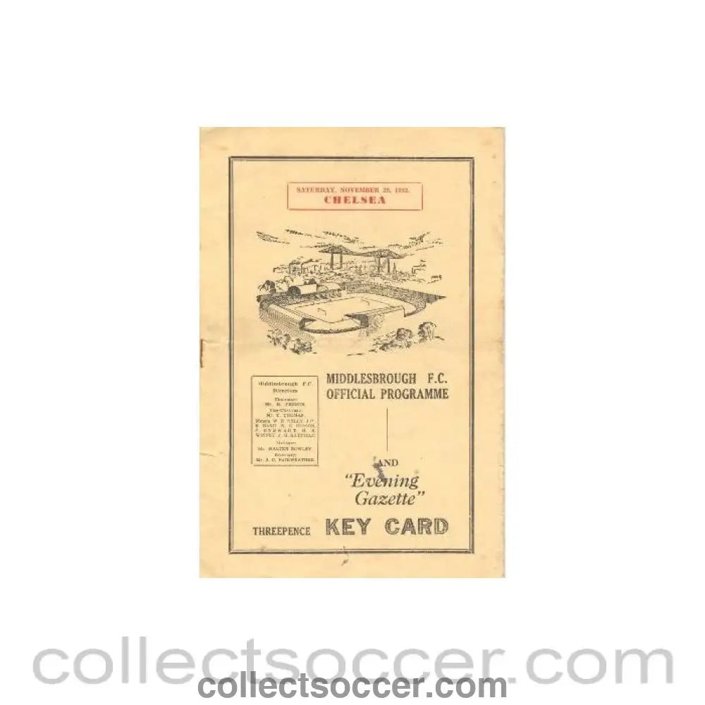 1952 - Middlesbrough v Chelsea official football programme 29/11/1952 - Collect Soccer