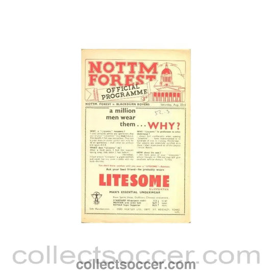 1952 - Nottingham Forest v Blackburn Rovers official programme 23/08/1952 - Collect Soccer