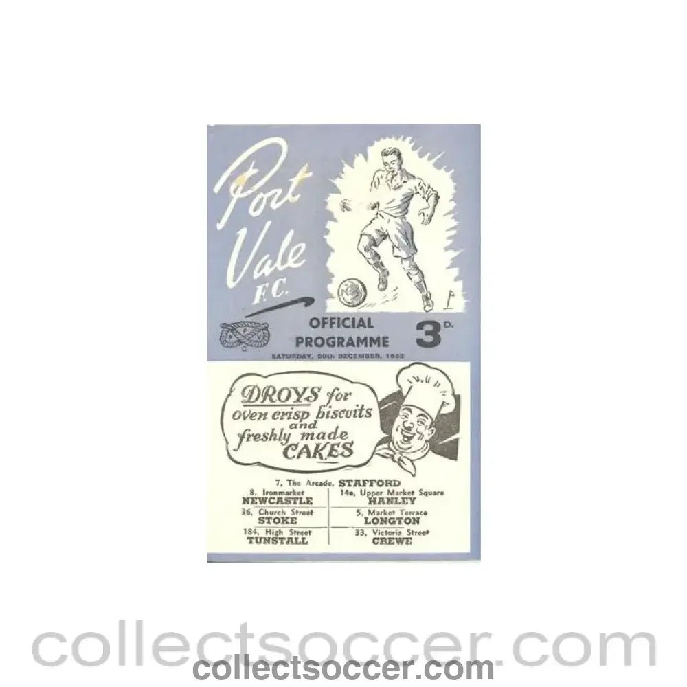 1952 - Port Vale v Bradford official programme 20/12/1952 Football League - Collect Soccer