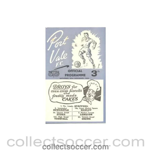 1952 - Port Vale v Bradford official programme 20/12/1952 Football League - Collect Soccer