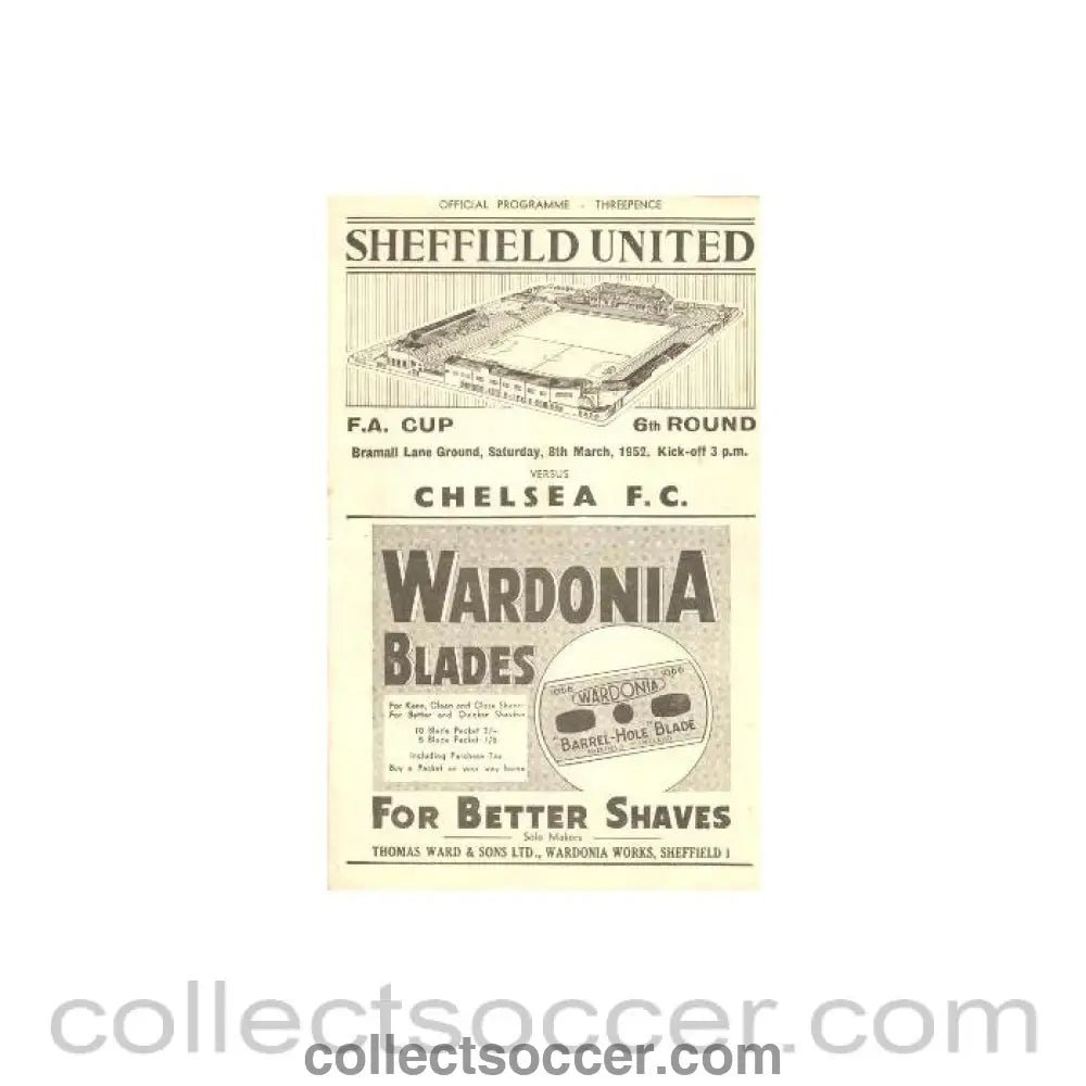 1952 - Sheffield United vChelsea official programme 08/03/1952 - Collect Soccer