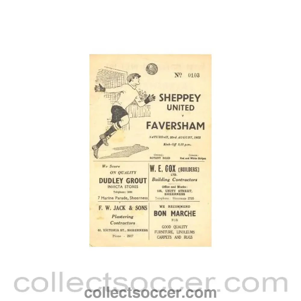 1952 - Sheppey United v Faversham official programme 23/08/1952 - Collect Soccer