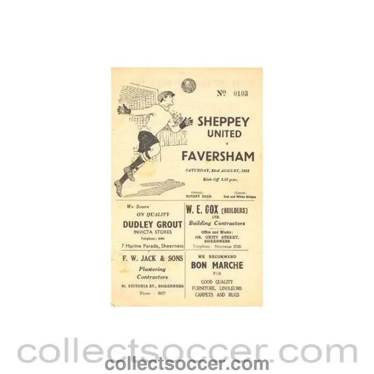 1952 - Sheppey United v Faversham official programme 23/08/1952 - Collect Soccer