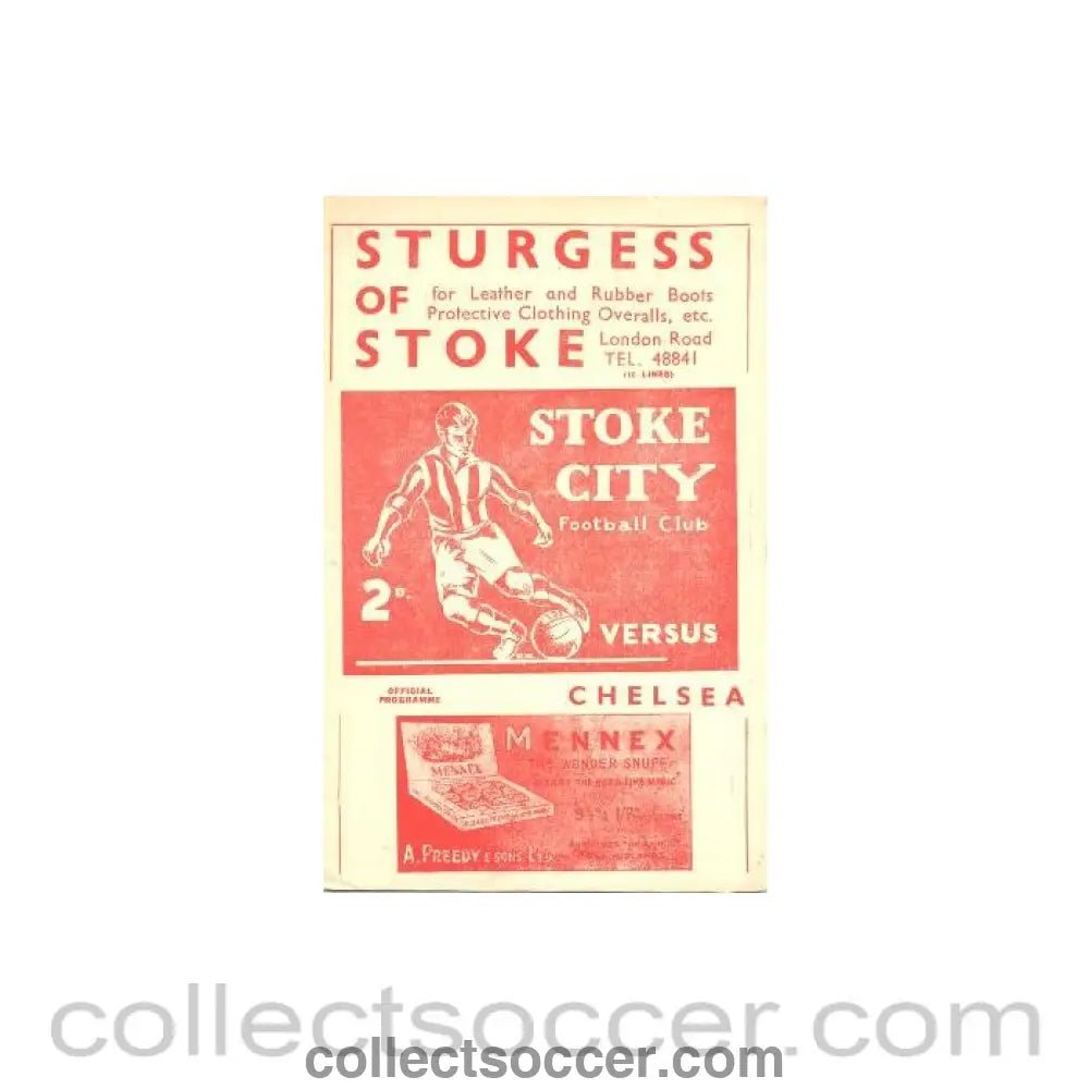 1952 - Stoke City vChelsea official programme 22/03/1952 - Collect Soccer
