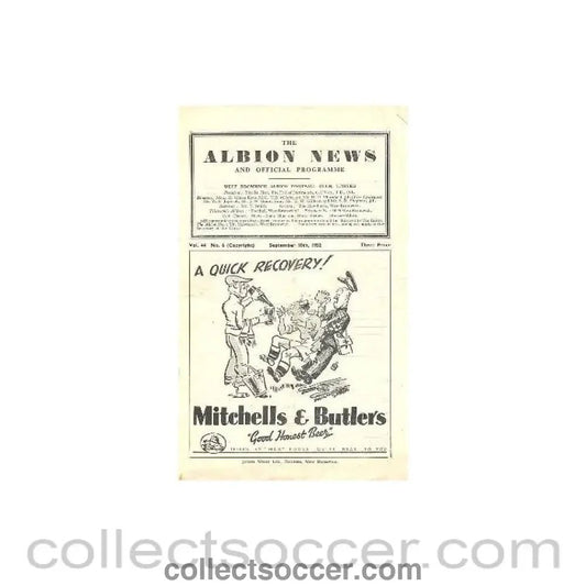 1952 - West Bromwich Albion v Cardiff City official programme 10/09/1952 Football League - Collect Soccer