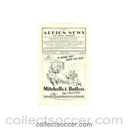 1952 - West Bromwich Albion vChelsea official programme 01/03/1952 - Collect Soccer