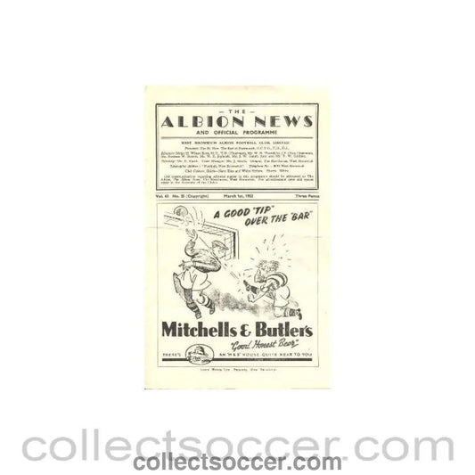 1952 - West Bromwich Albion vChelsea official programme 01/03/1952 - Collect Soccer