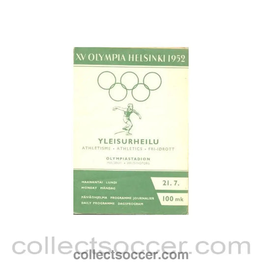 1952 XVth Olympiad Helsinki Finland official programme 21/07/1952