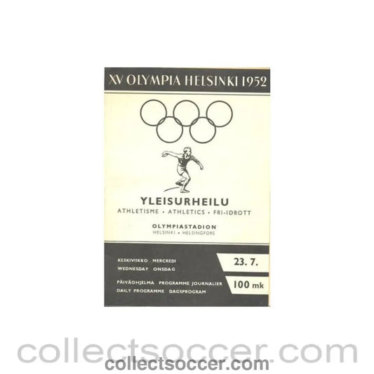 1952 XVth Olympiad Helsinki, Finland 1952 official programme 23/07/1952 - Collect Soccer