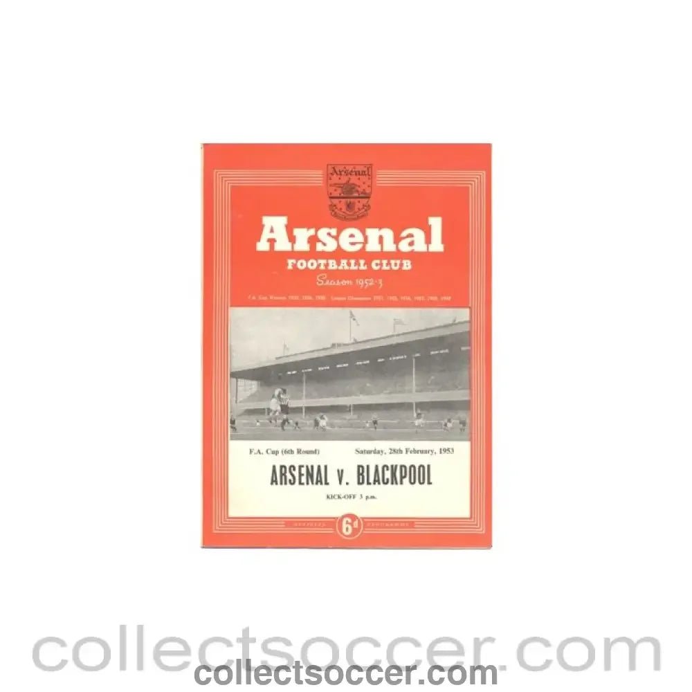 1953 - Arsenal v Blackpool official programme 28/02/1953 - Collect Soccer