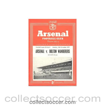 1953 - Arsenal v Bolton Wanderers official programme 14/11/1953