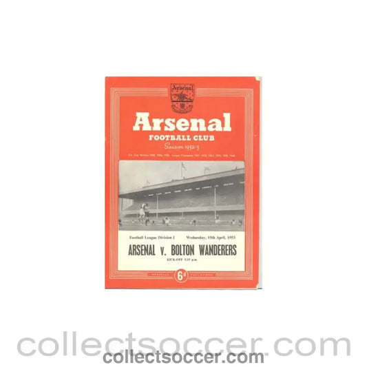 1953 - Arsenal v Bolton Wanderers official programme 15/04/1953