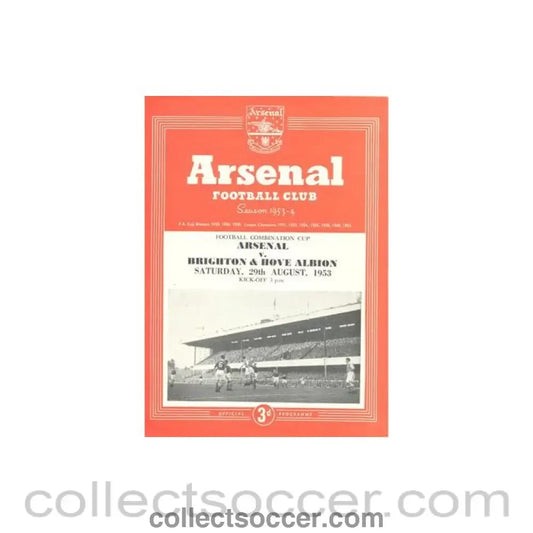 1953 - Arsenal v Brighton & Hove Albion official programme 29/08/1953