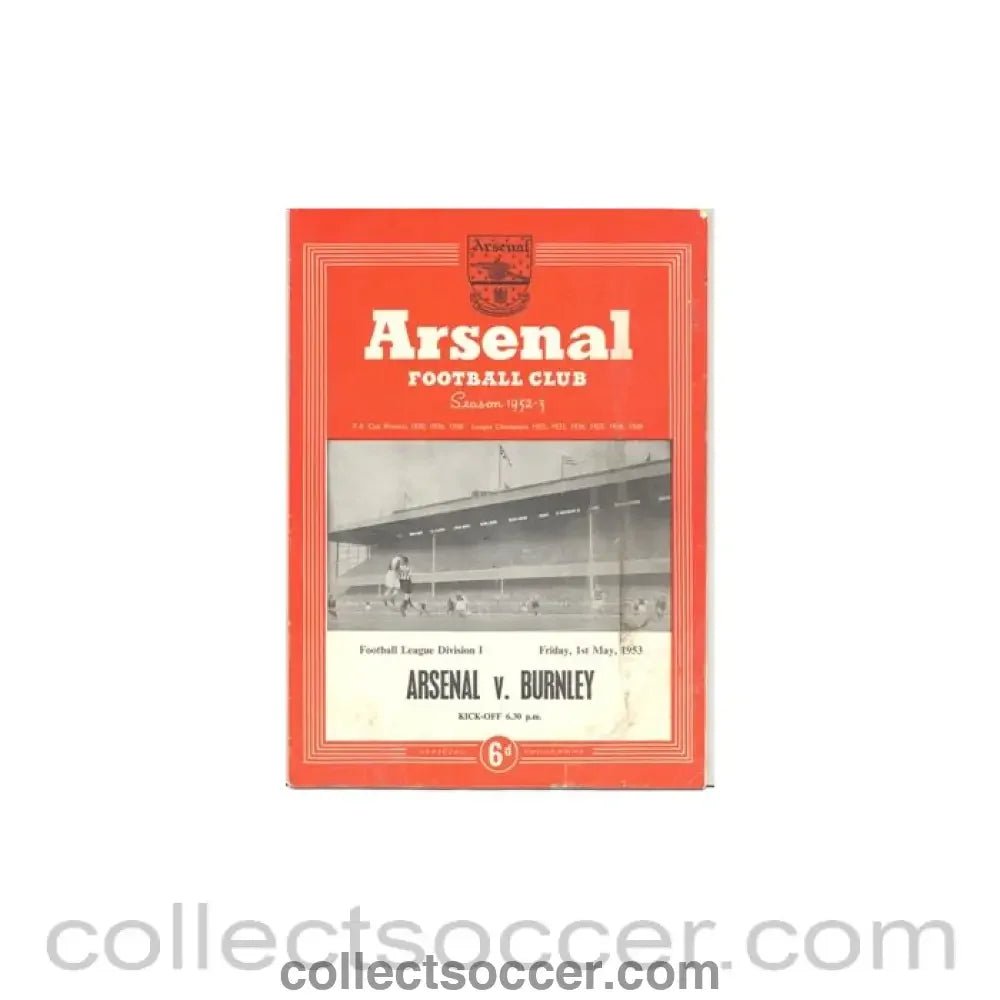 1953 - Arsenal v Burnley official programme 01/05/1953 - Collect Soccer