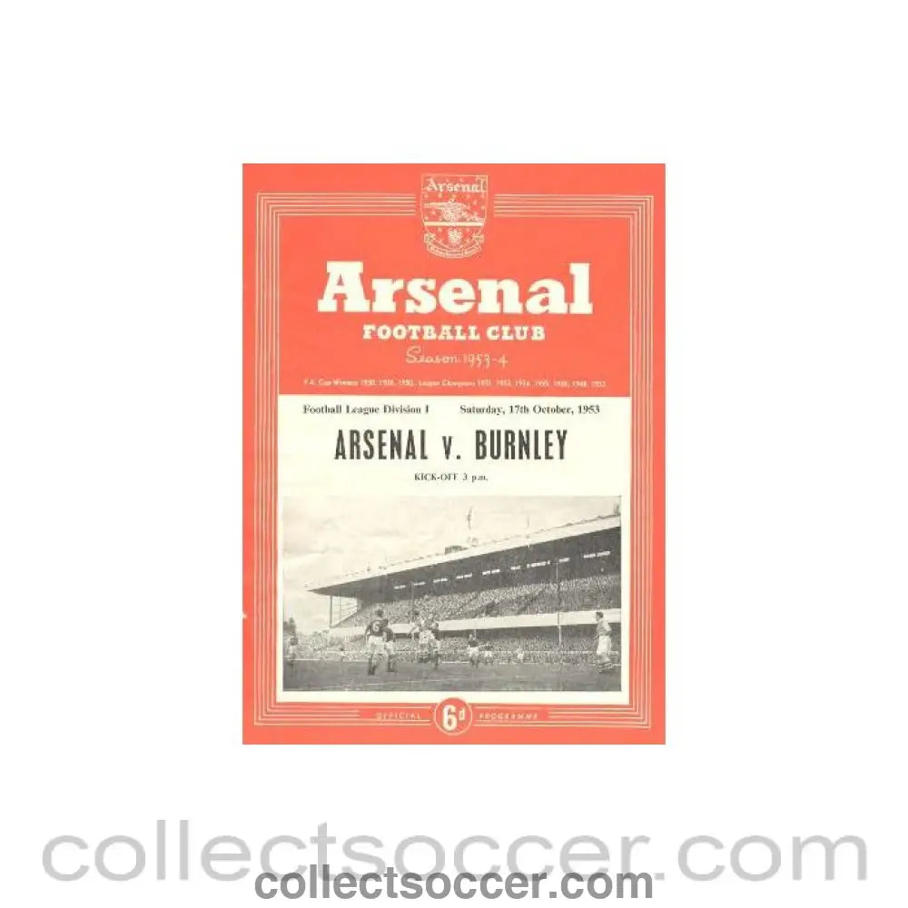 1953 - Arsenal v Burnley official programme 17/10/1953