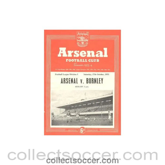 1953 - Arsenal v Burnley official programme 17/10/1953