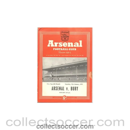 1953 - Arsenal v Bury official programme 31/01/1953