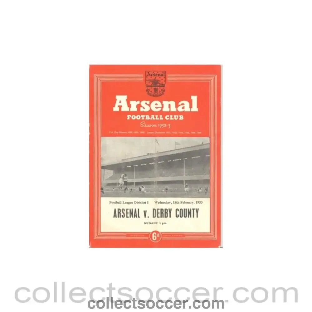 1953 - Arsenal v Derby County official programme 18/02/1953 - Collect Soccer