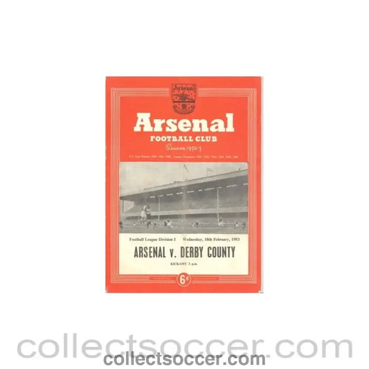 1953 - Arsenal v Derby County official programme 18/02/1953