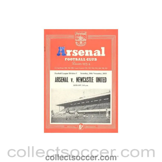 1953 - Arsenal v Newcastle United official programme 28/11/1953