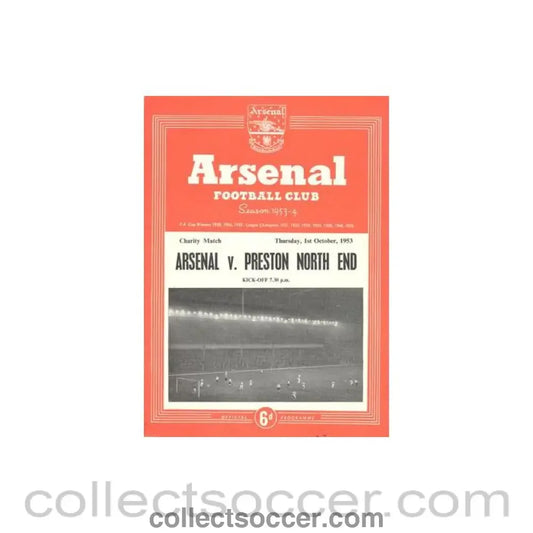 1953 - Arsenal v Preston North End official programme 01/10/1953 Charity Match