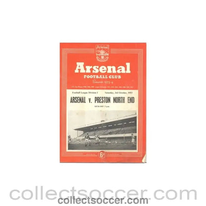 1953 - Arsenal v Preston North End official programme 03/10/1953 - Collect Soccer