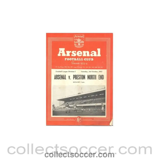 1953 - Arsenal v Preston North End official programme 03/10/1953