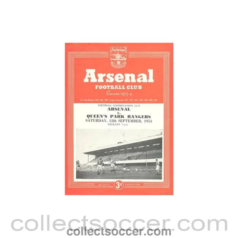 1953 - Arsenal v Queen’s Park Rangers official programme 12/09/1953