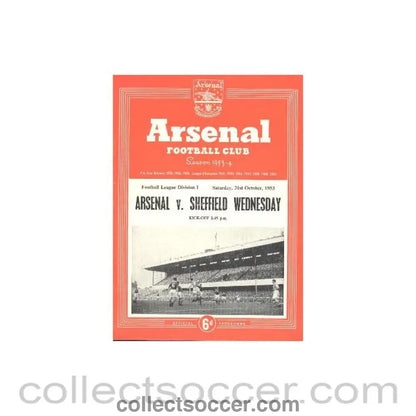 1953 - Arsenal v Sheffield Wednesday official programme 31/10/1953
