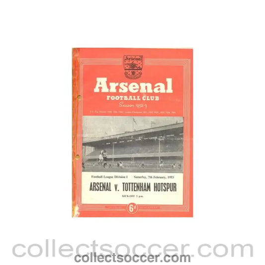 1953 - Arsenal v Tottenham Hotspur official programme 07/02/1953 half price