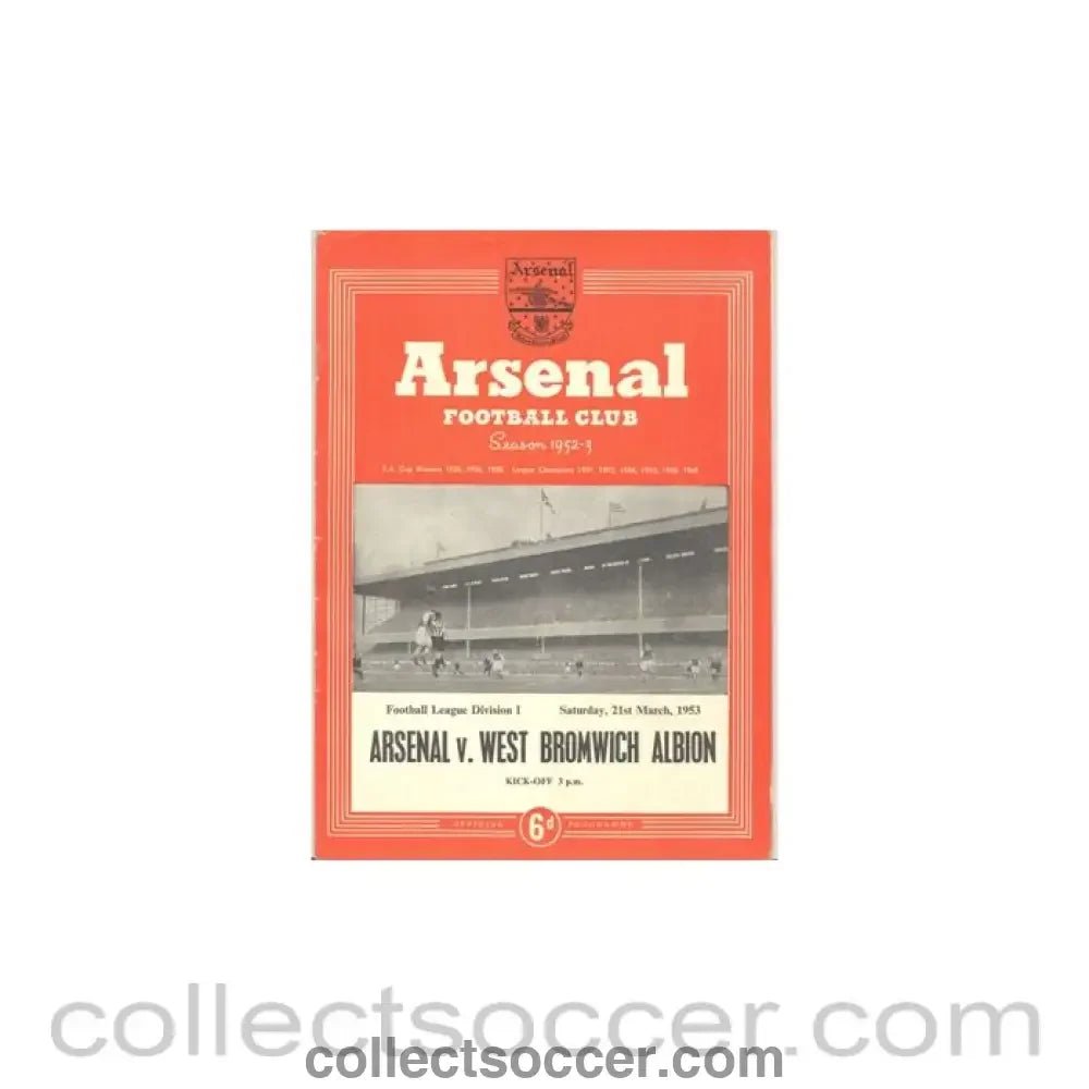 1953 - Arsenal v West Bromwich Albion official programme 21/03/1953 - Collect Soccer